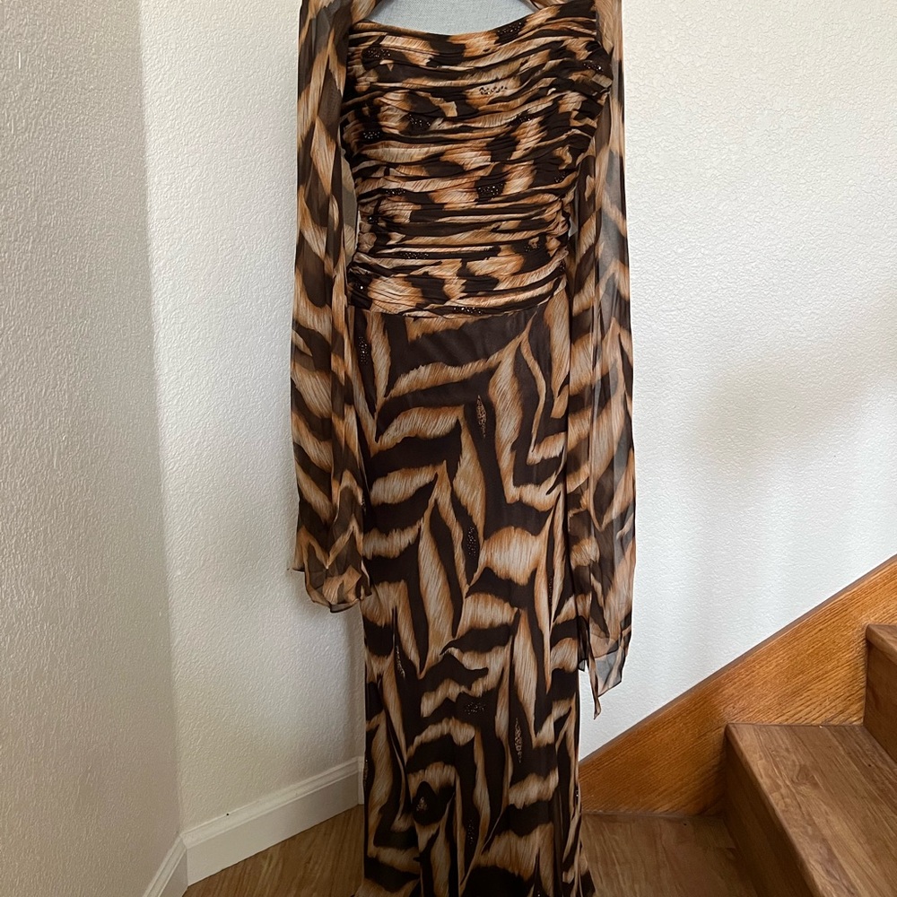 100% SILK Animal Print Long Sleeve Dress